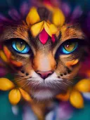 Close-up van kattenogen tussen kleurrijke bloemen