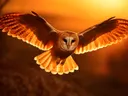 Kerkuil doorschenen door oranje zonlicht