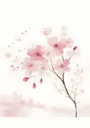 Aquarel van een kersenbloesemtak met roze bloemen