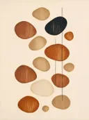 Kiezelstenen in de stijl Organic Geometry, in terracotta, roestoranje en romige crème, met een diepzwart accent
