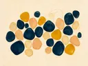 Kiezelstenen in de stijl Organic Geometry, in mosterdgeel, warm perzik en dieper marineblauw, met romige crème
