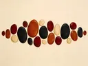Kiezelstenen in de stijl Organic Geometry, in diep rood, roestoranje en romige crème, met diepzwart