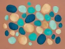 Kiezelstenen in de stijl Organic Geometry, in diep zeeblauw, turkoois en bleek aqua, met warm zand
