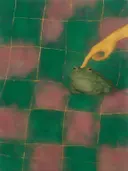 Kikker in smaragd en oud roze, schilderij van kikker
