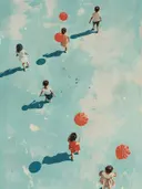 Kinderen met ballonnen van bovenaf gezien