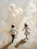 Twee kinderen van achteren met witte ballonnen