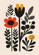 Grafisch schilderij van een klaproos en zwarte tulp