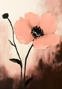 Schilderij van een perzikkleurige klaproos met knop