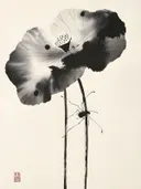 Klaproos met spinnetje in inkt, dieren schilderij