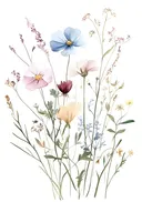 Aquarel veldboeket met klaprozen en lavendel