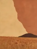 Abstract landschap in terracotta en zand, schilderij