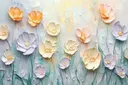 Klaprozenveld in oranje en lila pastelkleuren, in reliëf
