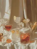 Stilleven met verschillende cocktails in kristallen glazen