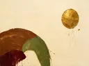 Kwastslag schilderij, kleine cirkel in Kastanje en Goud