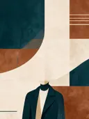 Kleine figuur in het vlak in diep zeegroen, mid-century modern schilderij