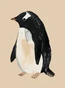 Illustratie van een staande pinguïn in zwart-wit met beige buik