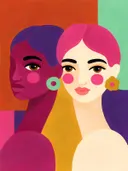 Schilderij: kleur gezichten kleurrijk in fel magenta