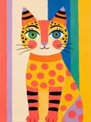 Schilderij: kleur kat kleurrijk in fel koraal