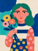 Schilderij: kleur vrouw bloemen kleurrijk in fel jade