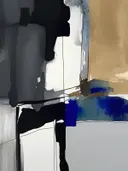 Abstract minimalistisch schilderij met kobaltblauwe kleurblokken