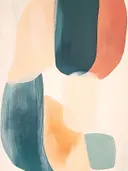 Abstract schilderij met kleurblokken en kruisvorm in blauw en oranje