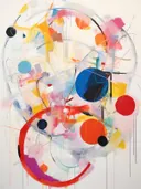 Kleurrijk abstract expressionistisch schilderij met cirkels en penseelstreken