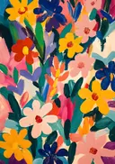 Abstract expressief schilderij van een kleurrijk bloemenboeket
