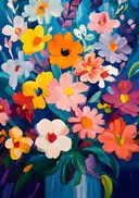 Kleurrijk bloemenboeket schilderij met paletmes-techniek