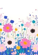 Kleurrijk bloemenveld, schilderij van een kleurrijk bloemenveld