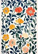 Blokprint patroon met oranje en rode bloemen