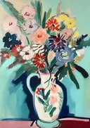 Expressionistisch schilderij van bloemen in een kan