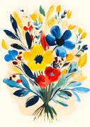 Schilderij van een kleurrijk wildebloemenboeket