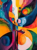 Kleurrijk expressionistisch abstract schilderij met organische vormen