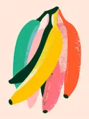 Kleurrijke bananen schilderij, pop-art illustratie van een tros bananen
