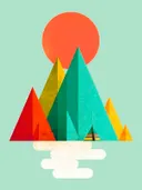 Geometrische kleurrijke bergen met tipi