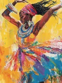 Vrouw danst in kleurrijke abstracte compositie