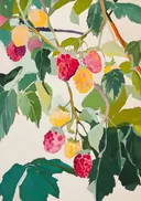 Schilderij van een kleurrijke frambozentak