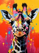 Pop-art schilderij van een giraffenkop