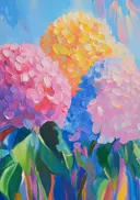 Kleurrijke hortensia abstract, botanisch schilderij