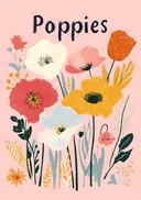 Illustratie van kleurrijke klaprozen met de tekst Poppies