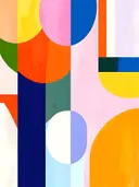 Abstract schilderij met kleurrijke ovalen in oranje en blauw