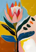 Schilderij van een kleurrijke protea bloem