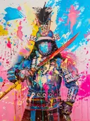 Popart schilderij van een samurai krijger