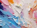 Kleurrijke verfplakken in blauw en roze, abstract schilderij