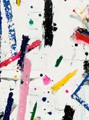 Abstract schilderij met kleurrijke verfspatten op wit
