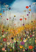 Schilderij van een kleurrijke bloemenweide