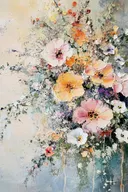 Kleurrijk getextureerd schilderij van wilde bloemen in boeketvorm