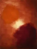 Abstract schilderij, kleurvelden buiten beeld in vol terracotta