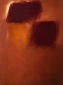 Abstract schilderij, kleurvelden hoog in beeld in vol terracotta