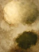Abstract schilderij, kleurvelden in twee massa's in kaki en zand